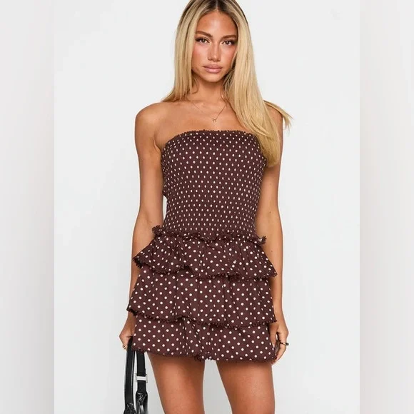 Princess Polly | Dresses | Princess Polly Sunkiss Frill Mini Dress Brown  Polka Size Us 4 New | Poshmark